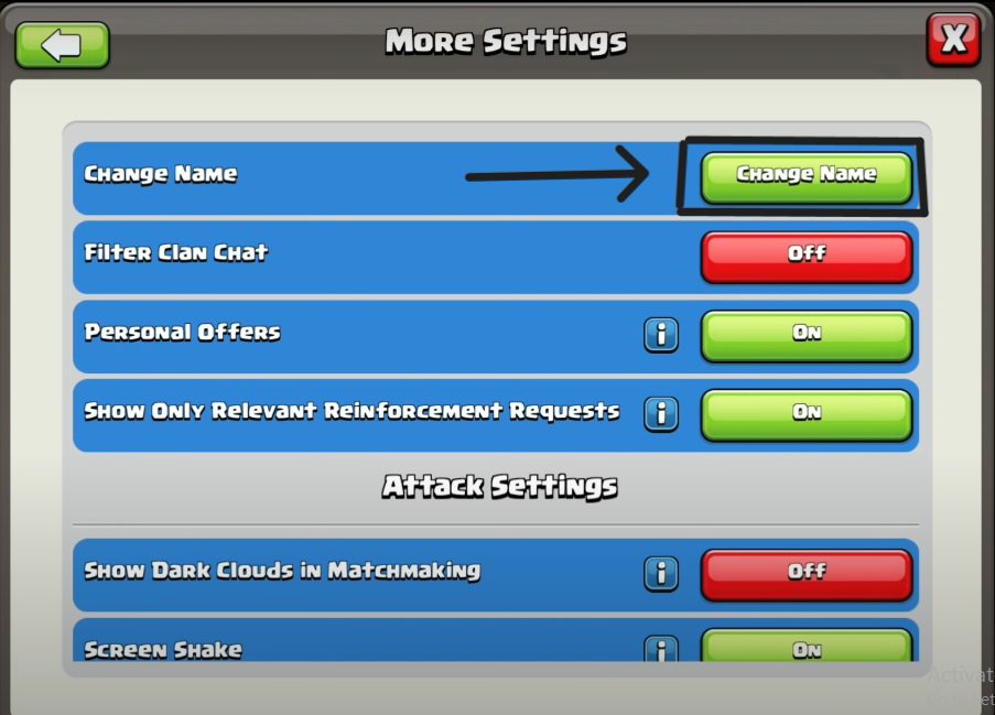 change name in clash of clans