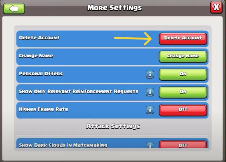 delete clash of clans account